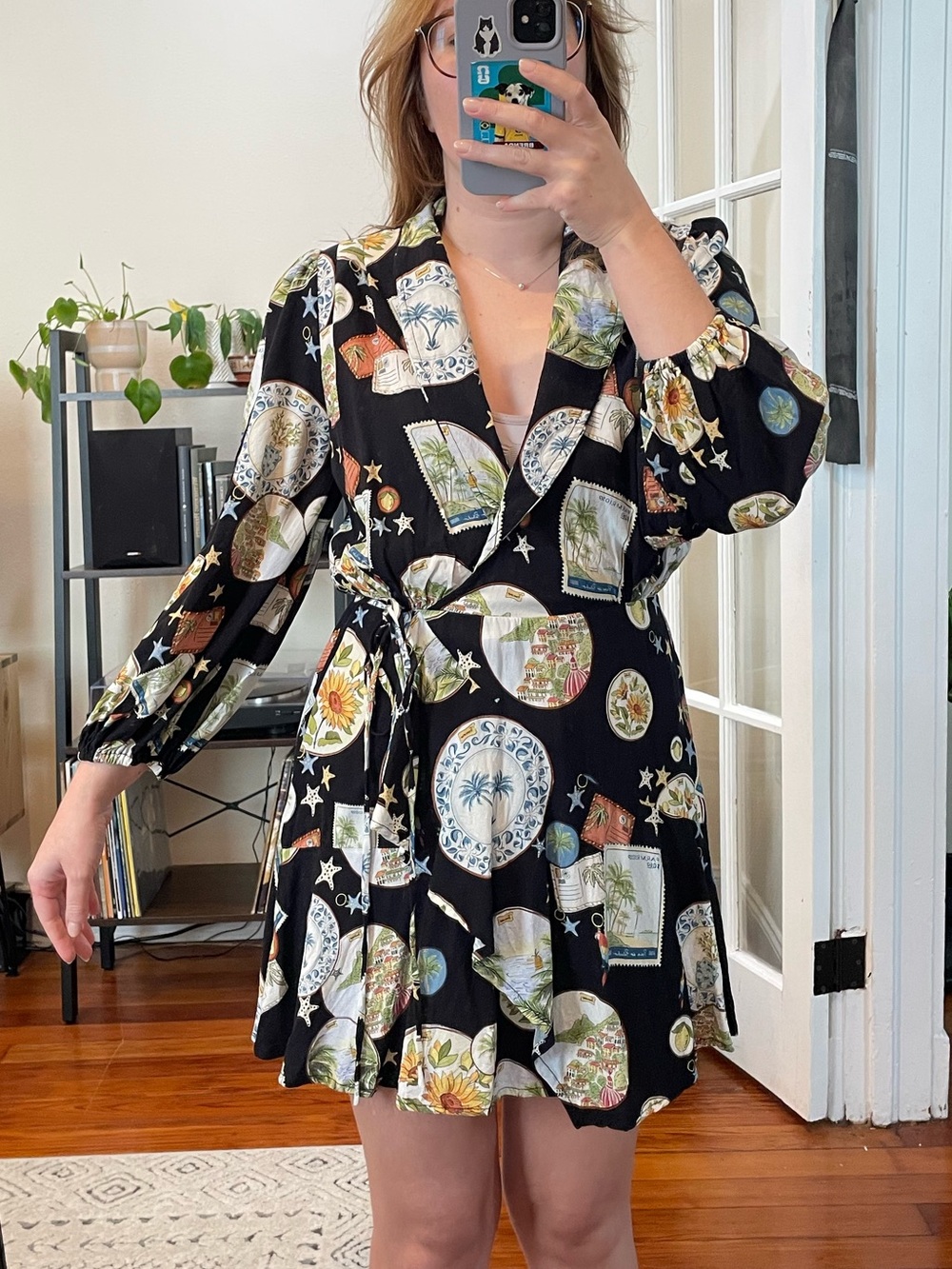 Farm Rio Black Print Wrap Dress